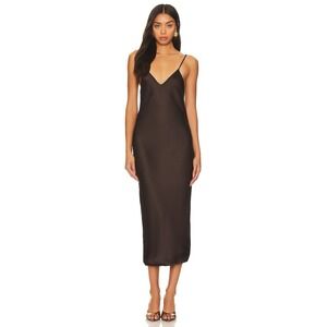 Song of Style Chocolate Brown Satin Midi Slip Dress